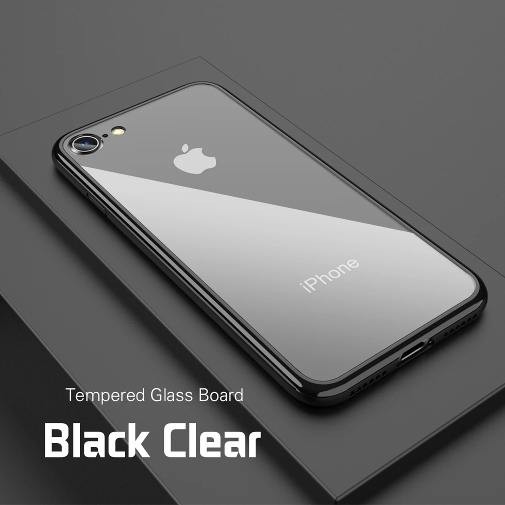 Стекло чехол для Iphone 7 8 X плюс черный мягкий силикон + стекло HD бренд закаленное Coque