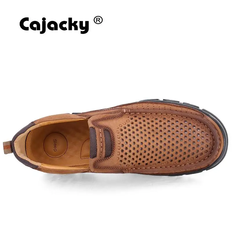 Cajacky High Quality Designer Men Shoes Genuine Leather Casual Slip On Full Grain Zapatos Hombre Summer Hollow | Обувь