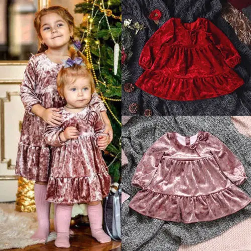New Xmas Toddler Girl Velvet Dress Cute Kid Baby Long Sleeve Party Children Pageant Gown Christmas Clothes | Детская одежда и