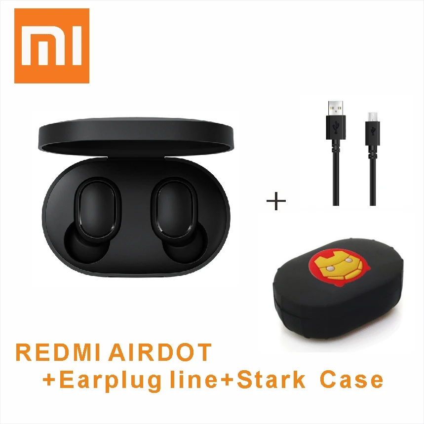 CN Stark case Xiaomi Redmi Airdots TWS Bluetooth наушники стерео бас BT 5,0 Eeadphones с микрофоном Handsfree наушники AI управление IPX4 - Цвет: CN Stark case