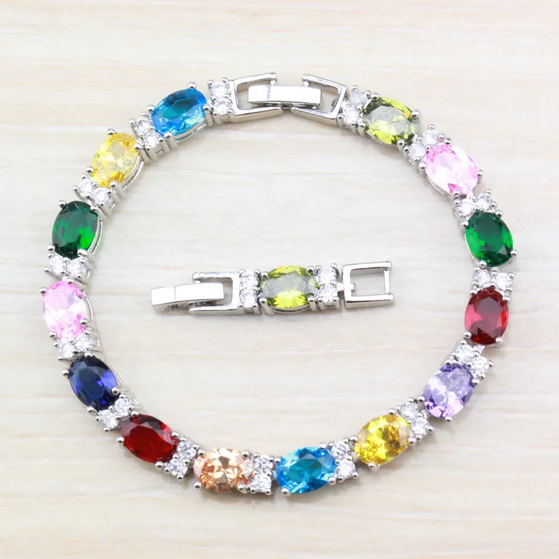 Женский браслет с разноцветными драгоценными камнями Серебристый ювелирные