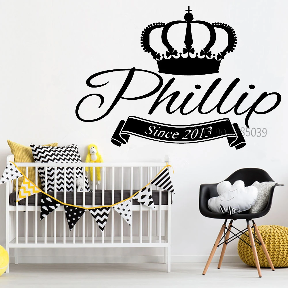 

King Crown Personalized Name Wall Stickers Removable Wall Decal Monogram Boys Kids Vinyl Sticker Wall Decor Mural Poster SA632