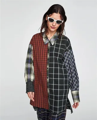 2018 футболка на сезон весна-осень Для женщин Рубашки в клетку из хлопка с длинными