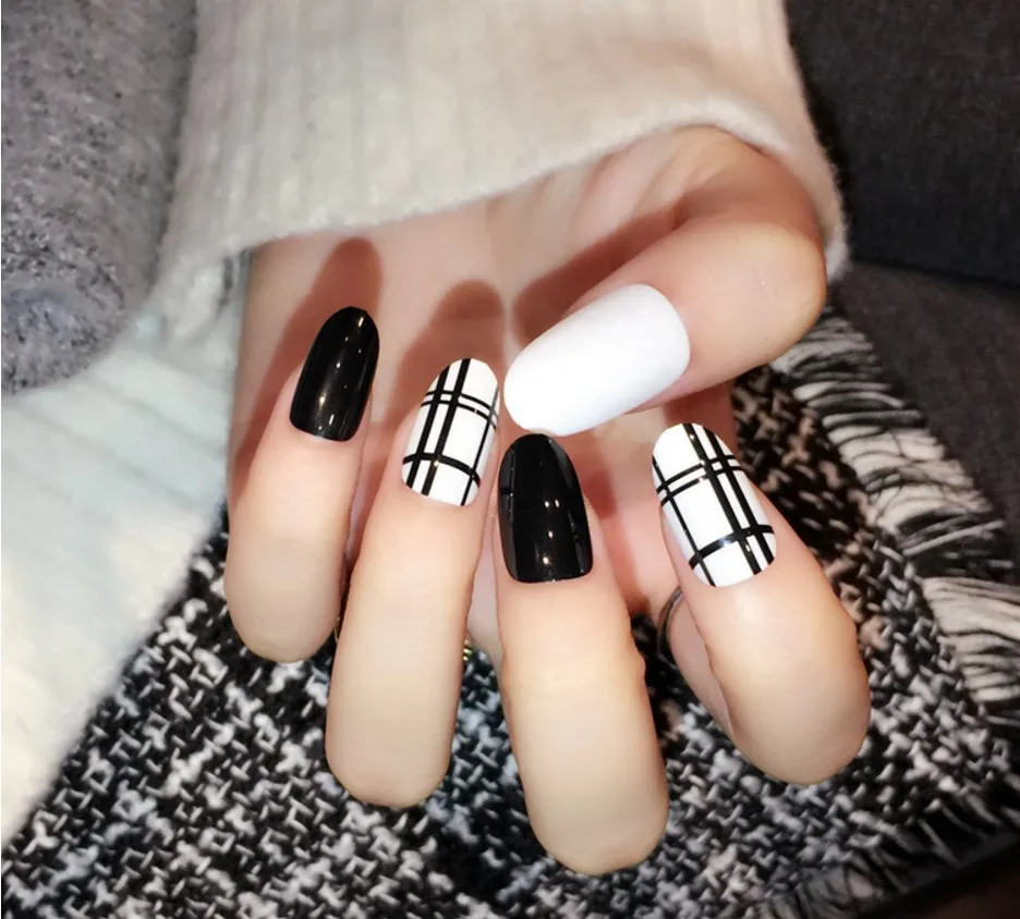 24 шт. милые накладные ногти полное покрытие французские набор акриловых