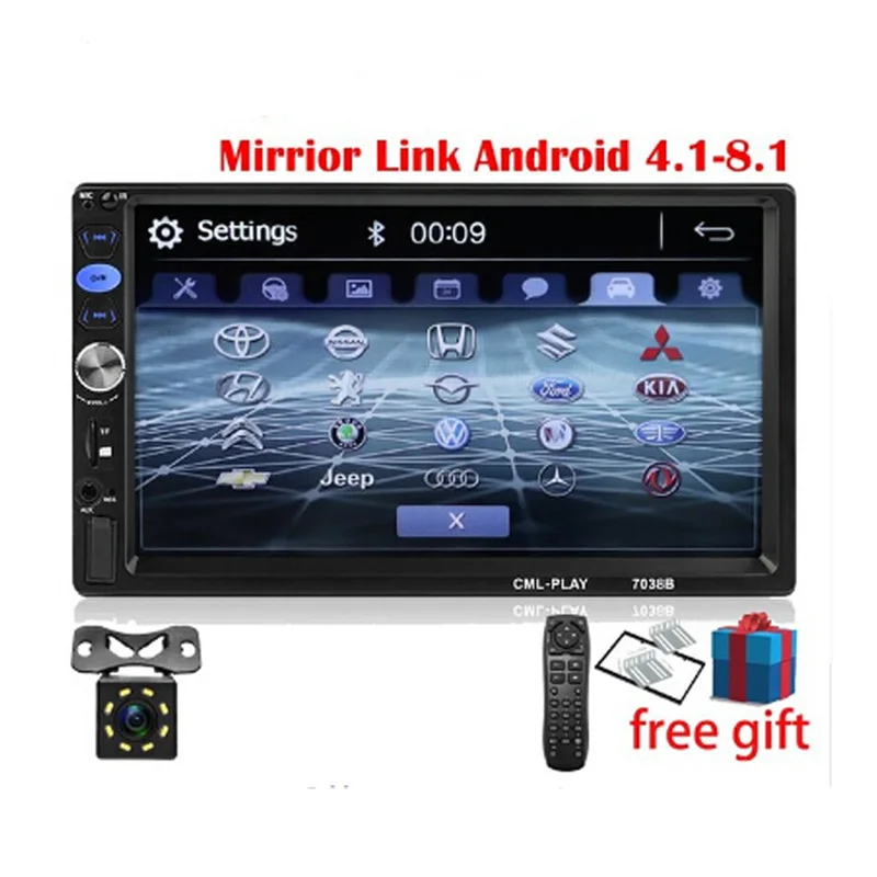 With 8 LED Camera Новинка 2 din автомобильное радио mirrorlink Android плеер сабвуфер 7 дюймов сенсорный MP5 плеер Авторадио Bluetooth Камера заднего вида радио тюнер - Цвет: With 8 LED Camera