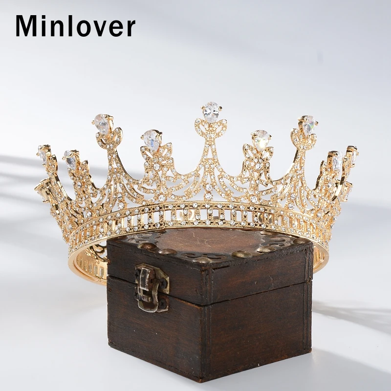 Minlover CZ невесты Тиара короны для женщин полная круглая корона для конкурса красоты королева диадема стразы свадебные аксессуары для волос ювелирные изделия HG181