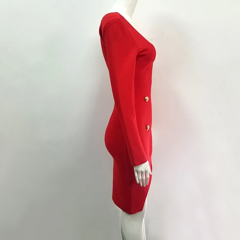 Новое зимнее модное сексуальное красное Бандажное платье с длинным рукавом и