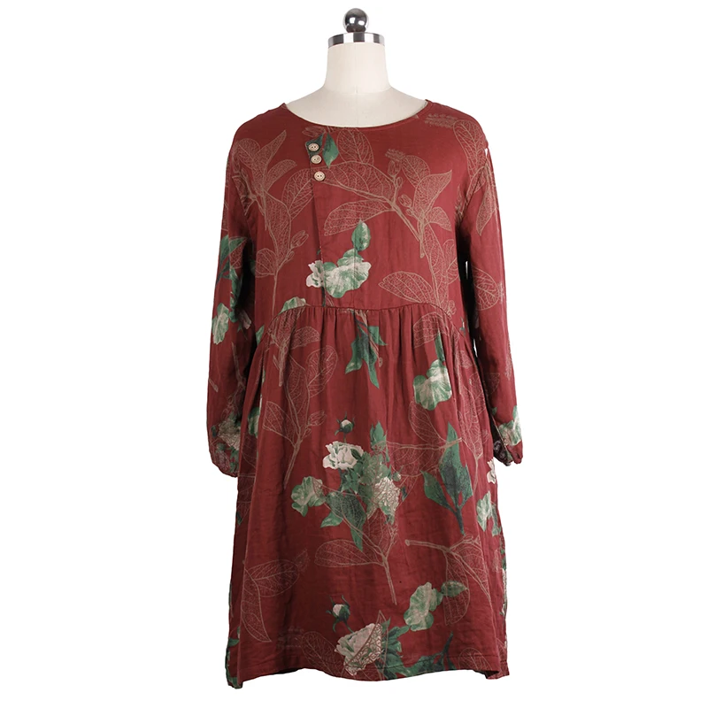 Для женщин Свободные Хлопок Лен Платья для зима 2017 с цветочным принтом Большие