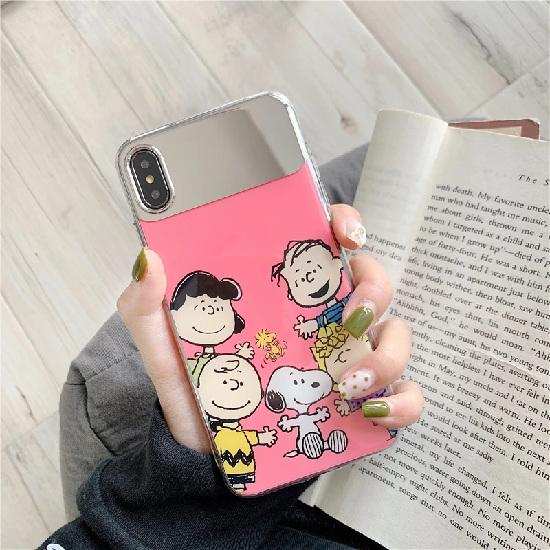 WTSZKL мультфильм милый розовый красный Snoopy зеркало с узором Телефон чехол для iPhone 6