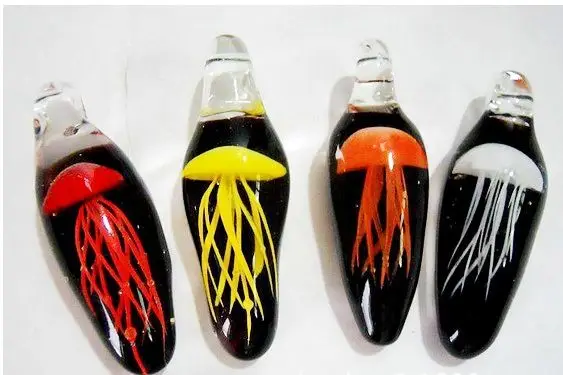 

4 pcs New Hand Blown Art Glass Jellyfish Ocean Black Mixed Color Jewelry
