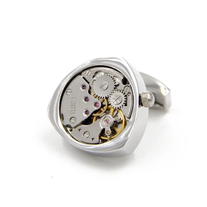 Functional Mechanical Cufflinks Silver triangle watch movement stripes cufflinks for men Best Wedding Gift birthday For Him | Украшения и