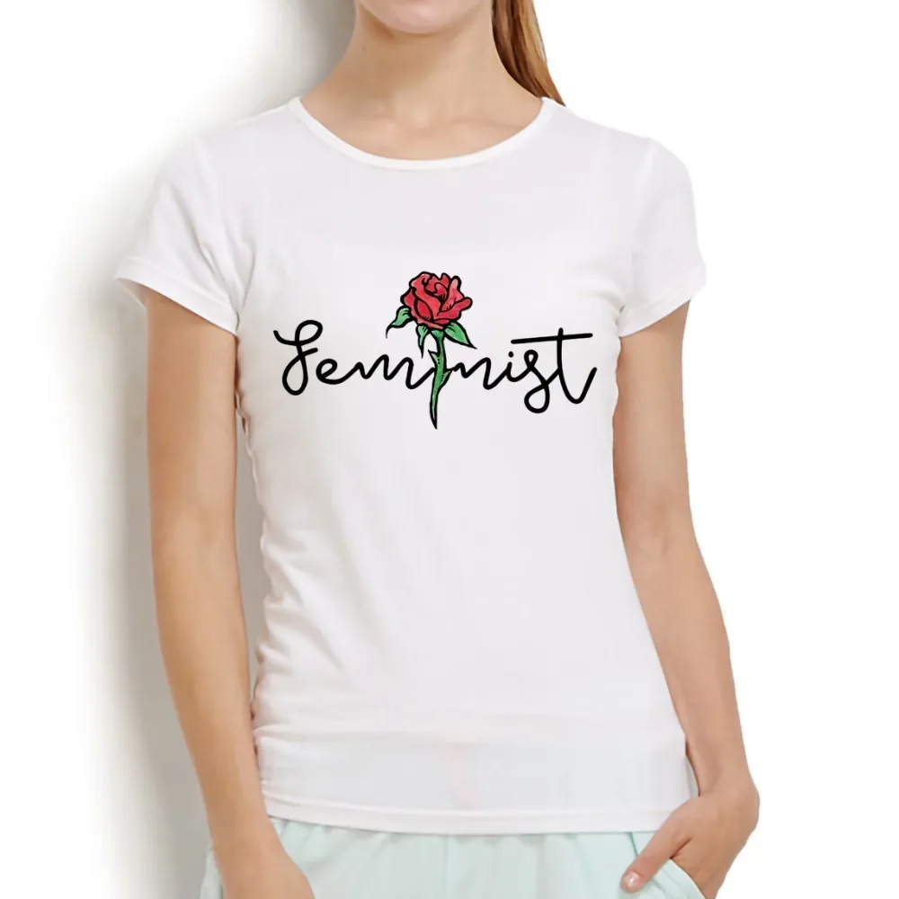 Милая женская футболка с феминистской розой новинка 2018 белая Повседневная