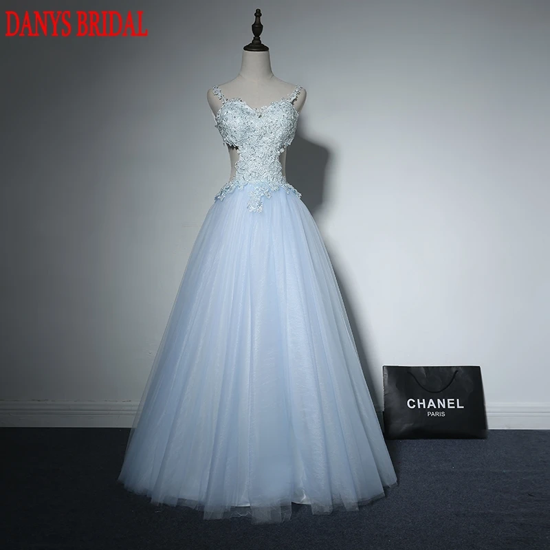 Light Sky Blue Long Prom Dresses Sexy Backless 8th Grade Women Lace Formal Evening for Graduation Gown Promdress | Свадьбы и
