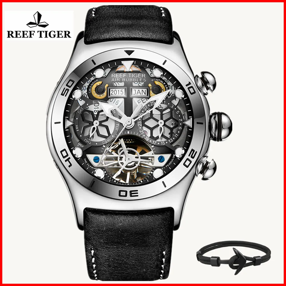 Reef Tiger/RT Модные мужские спортивные часы с автоматическим каркасом стальные