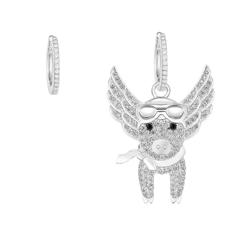 White zircon UMGODLY Элитный бренд Асимметричная прекрасный полет серьги с изображением свинок розовый кубический циркониевый серьги Для женщин вечерние украшение для влюбленных - Окраска металла: White zircon