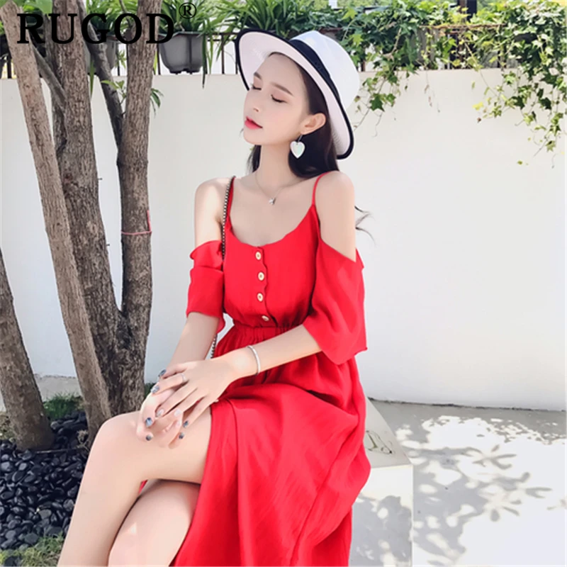 RUGOD женские пляжные вечерние шифон платье элегантный с открытыми плечами Сплит