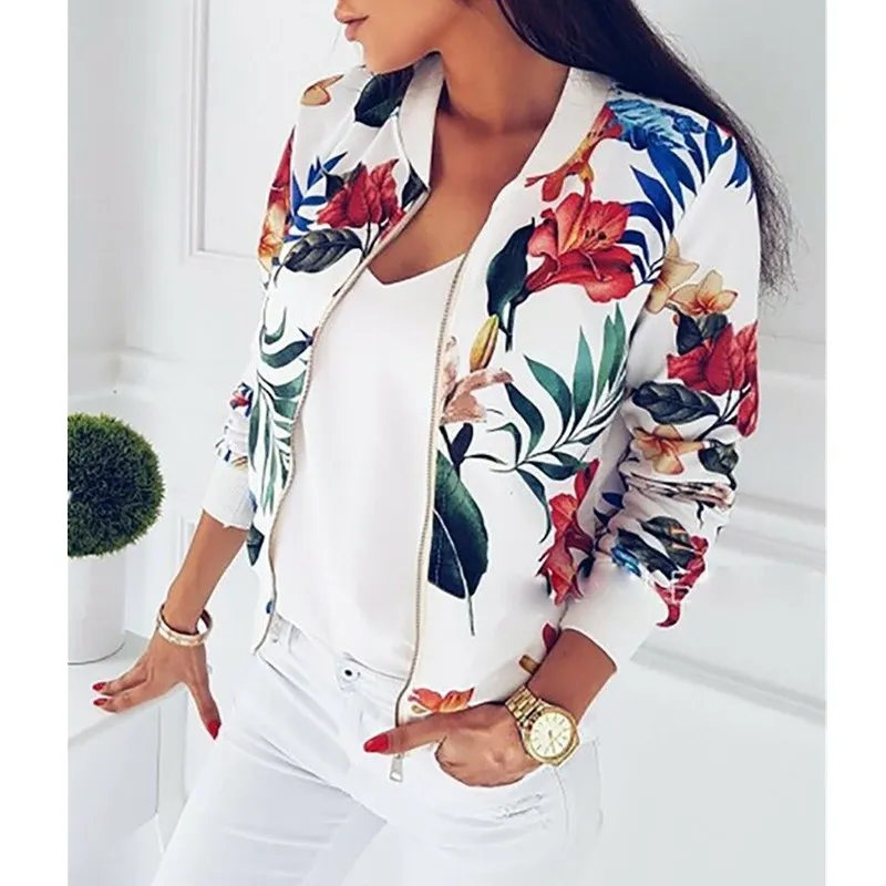 Женская теплая куртка с круглым вырезом и цветочным принтом повседневная на