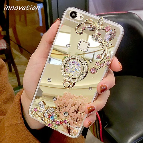Gold Stand Ring Для чехла iphone 5S алмазные Стразы, зеркальный чехол для телефона, задняя крышка для iphone X 8 6 6S 7 Plus XR XS Max, кольцо, подставка, держатель для пальца - Цвет: Gold Stand Ring