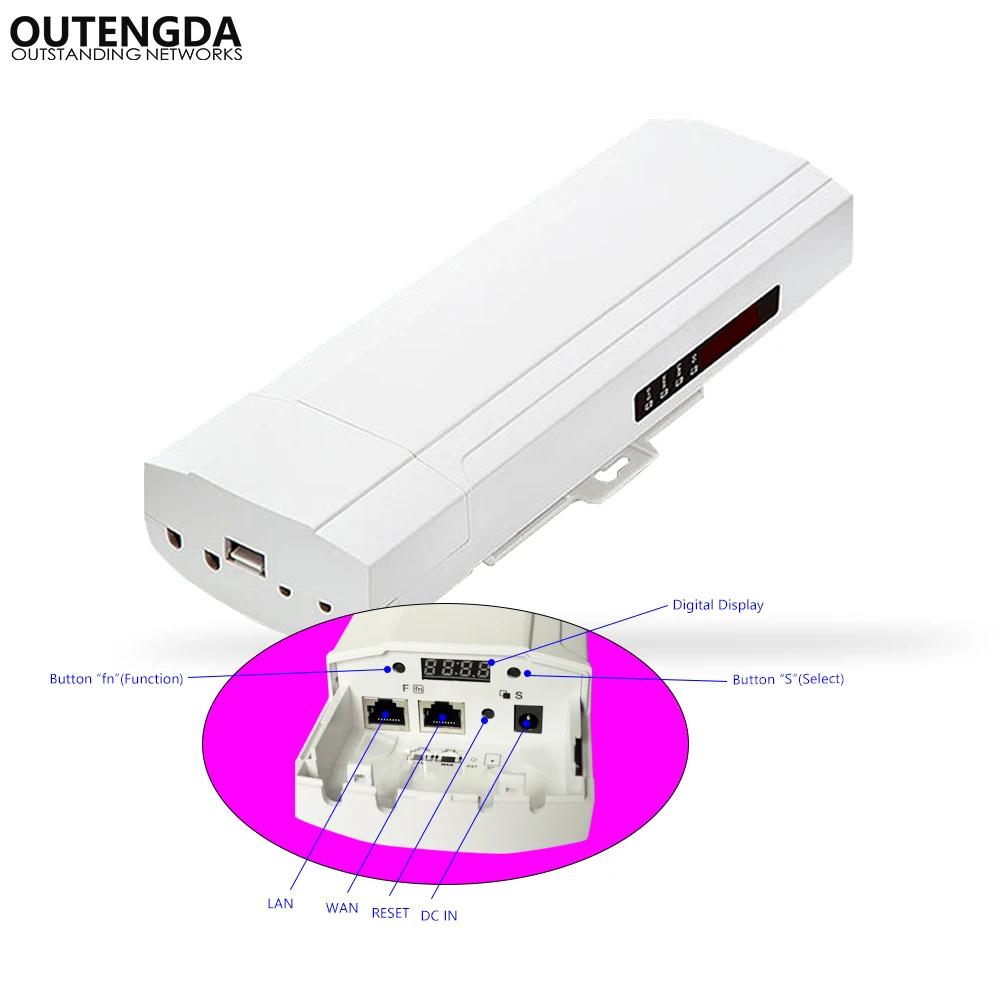 300Mbs Wireless Outdoor CPE AP 3km Long Range 2.4Ghz 14dBi ANT Wireless Bridge Digital Display WiFi AP Router with POE Adapter