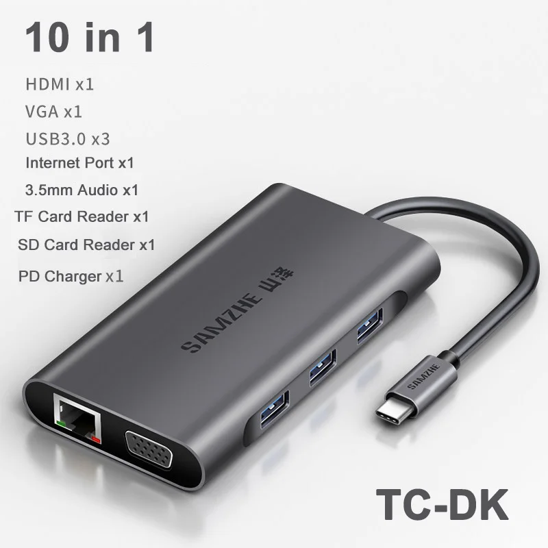 SAMZHE usb-хаб type C к HDMI RJ45 кард-ридер адаптер для MacBook samsung Galaxy S9/Note 9 huawei P20 Pro - Цвет: 10 in 1