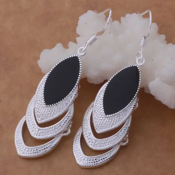 AE576 модные серьги оптом ювелирные изделия набор из трех сердец с черными