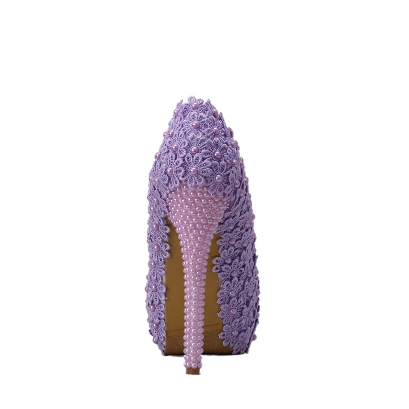 Фиолетовые свадебные туфли с кружевными цветами ручной работы на высоком