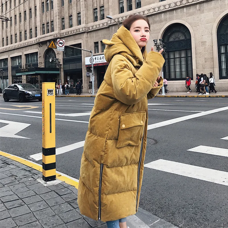 Вельветовая хлопковая зимняя куртка для женщин Manteau Femme Hiver теплая длинная парка с