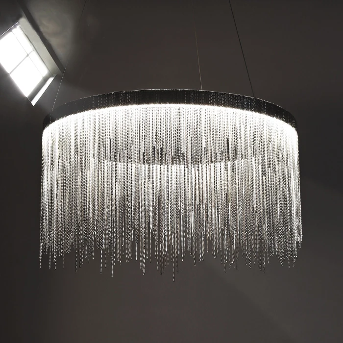 Круглая Люстра с алюминиевой цепочкой в скандинавском стиле кисточками | Лампы и