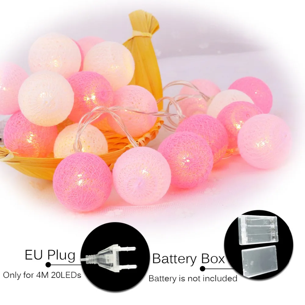 

20 Led Pink Cotton Ball Holiday Decoration Light LED String Light Fairy Garlands Christmas Ramadan Wedding Party Bedroom JQ0