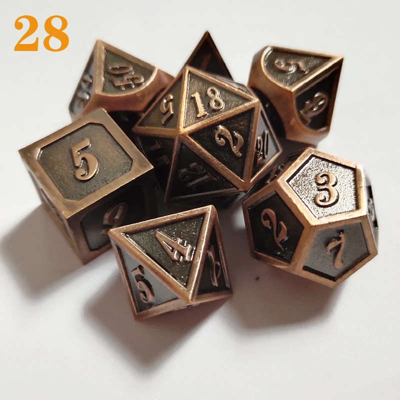 MEHAO игральные кости DND металлические rpg набор многогранные подземелья и дракон черные настольные игры цинковый сплав зеленый цифровой d& d кубики шаблон d6 - Цвет: 28