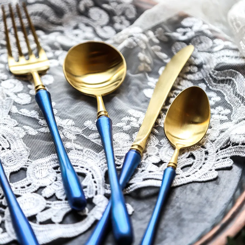 Винтажная Роскошная золотая посуда столовые приборы 24 шт. стальные ножи вилки