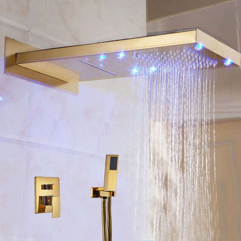 Оптом и в розницу квадратный золотой Латунный LED Водопад дождь водопад Blathroom