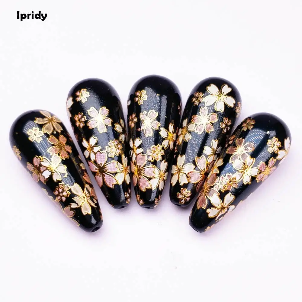 cherry blossom 10 шт./партия 13X33 мм черный японская картина Винтаж японский Цветной рисунок бусины падение в нижней части Цвет цветочным узором непрозрачный - Цвет: cherry blossom