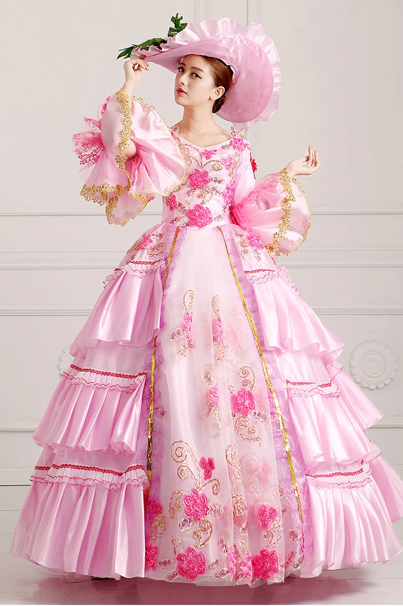 

Pink Rococo Gown Reenactment Gothic Victorian Dress Prom Gown Theater Women Clothing