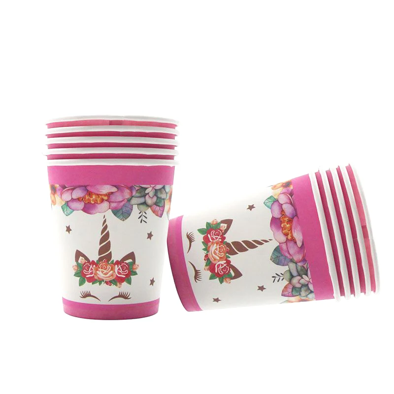 cup 10pcs Единорог День рождения украшения Дети розовый Радуга баннер Единорог тарелка воздушные шары салфетка обертка девочка с днем рождения Декор - Цвет: cup 10pcs
