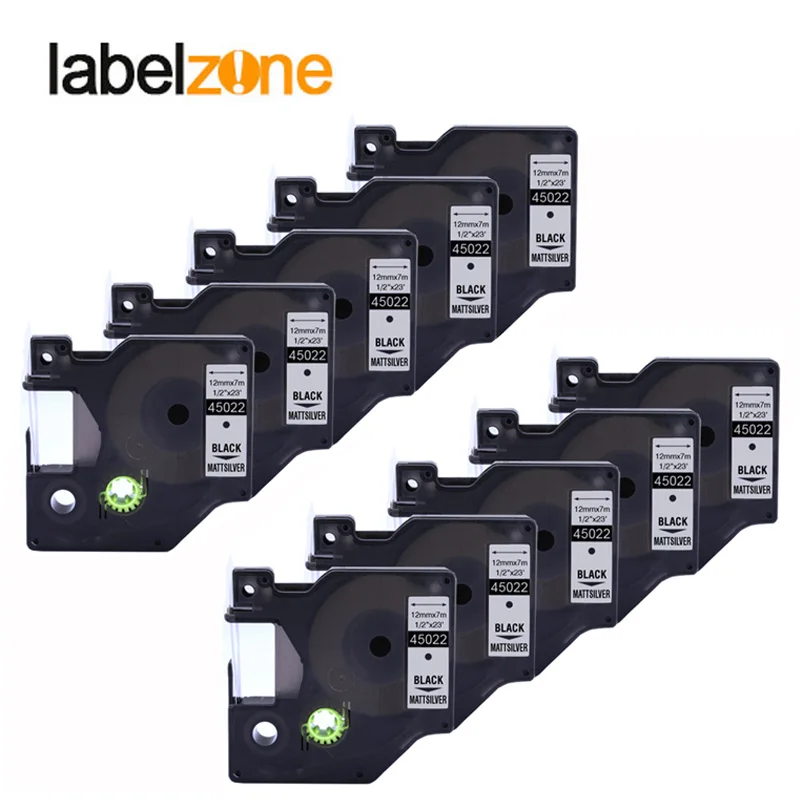 

10pcs 12mm 45022 black on silver compatible dymo D1 12mm label printer 45022 laminated label tapes for LabelManager 160 printer