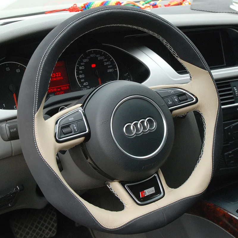 Чехол рулевого колеса автомобиля из натуральной кожи для Audi A4L/A6L/A3/Q3/Q5/Q7