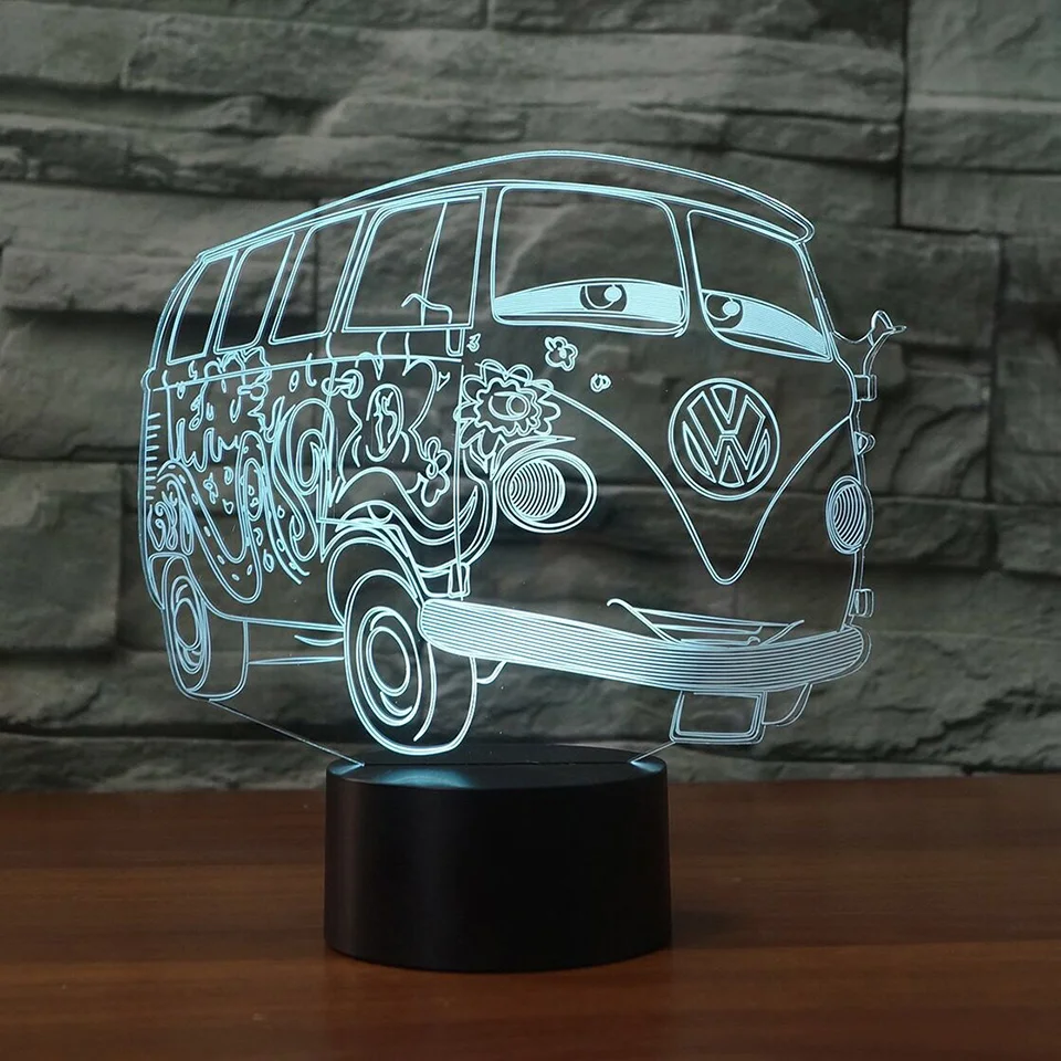 Ночник с 3d визуальной иллюзией для кемпинга автобуса Прозрачный Акриловый