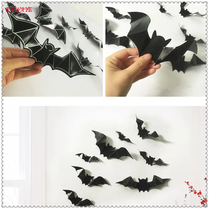 1 компл. световой 3D летучая мышь стены Стикеры s флуоресцентный светящиеся Крытый