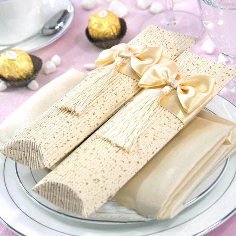 Новинка 200 шт. коробка конфет в форме подушки европейском стиле с бантом и