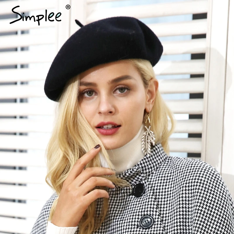 Женский теплый шерстяной однотонный берет Simplee Осенний зимний женский женская