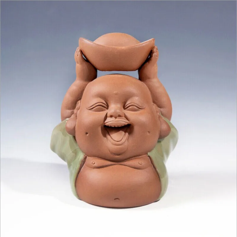 Будда чайный питомец фиолетовая глина смеющаяся статуя Будды украшение монах