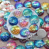 100pcs ab color round resin figure of fish scale flatback rhinestone faceted art supply decoration charm craft 11mm