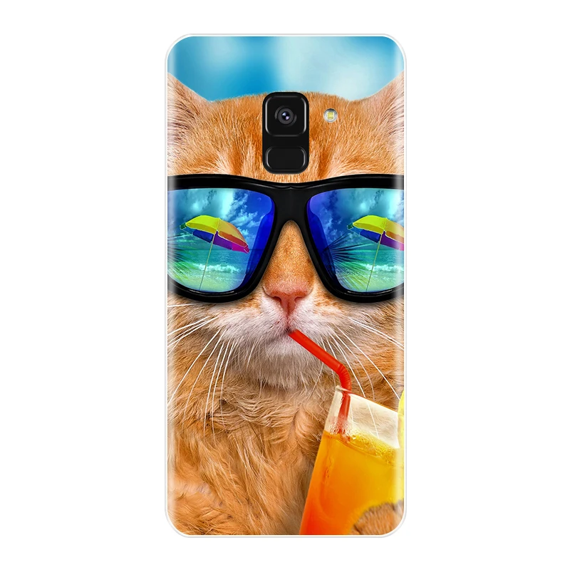 Phone Case For Samsung Galaxy A6 A8 Plus 2018 Soft Silicone TPU Cute Cat Painted Back Cover A3 A5 A7 2016 2017 | Мобильные телефоны