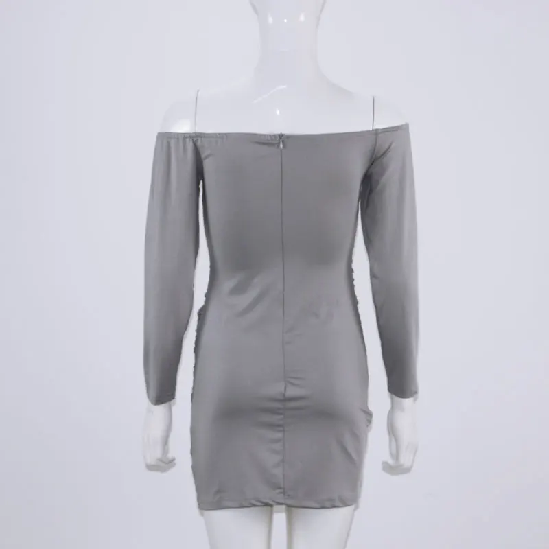 2018 BKLD Long Sleeve Mini Dress Womens Autumn Winter Dresses Women Sexy Party Black Pink Grey Off the shoulder Bodycon | Женская одежда