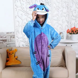 Donkey Onesie/Детские пижамы кигуруми с единорогом; Пижама с пандой и единорогом для мальчиков и девочек; Милая Пижама с рисунком кролика; маскарадные пижамы с капюшоном - Цвет: Donkey