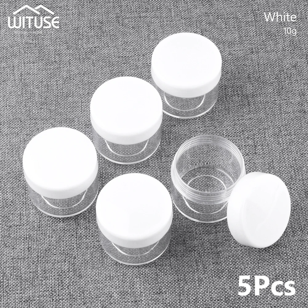 10g White 5 шт 10 г/15 г/20 г пустая пластиковая косметическая коробка макияж дизайн ногтей шарик контейнер для хранения Портативный косметический крем банка горшок круглая бутылка - Цвет: 10g White