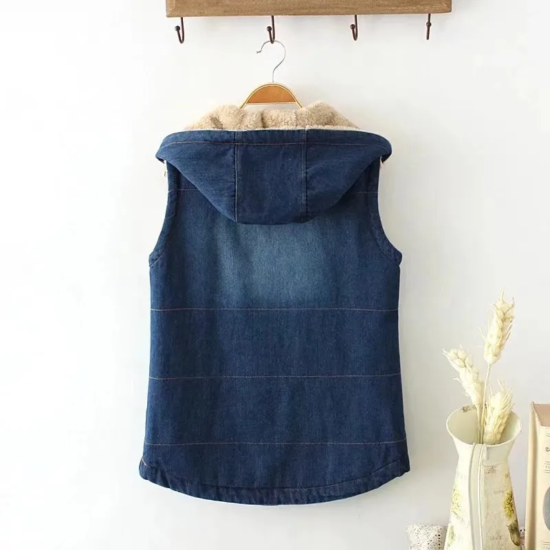 Зимняя короткая джинсовая женская жилетка 2019 плюс бархатная повседневная куртка