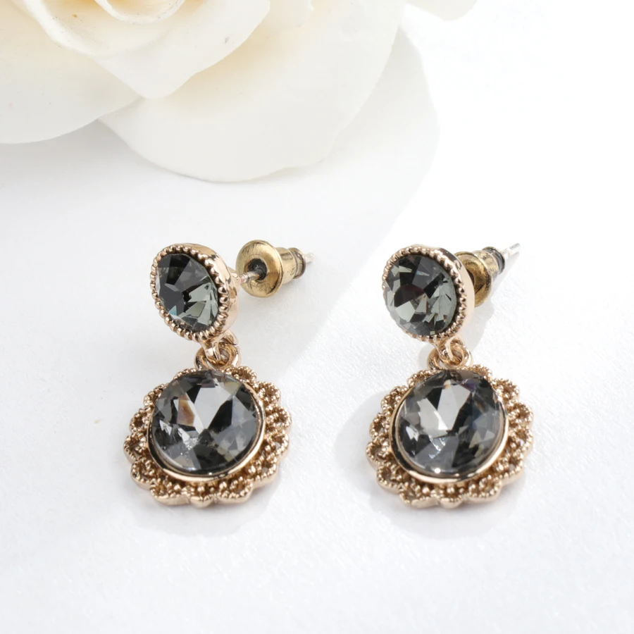 Серьги подвески в форме цветка с кристаллами 2 цвета|Серьги-подвески| |