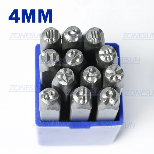 ZONESUN знак зодиака 12 шт. ювелирные изделия металлические штампы символов кожаный перфоратор инструменты для стемпинга стальной металлический инструмент для браслета ожерелье - Цвет: 4mm